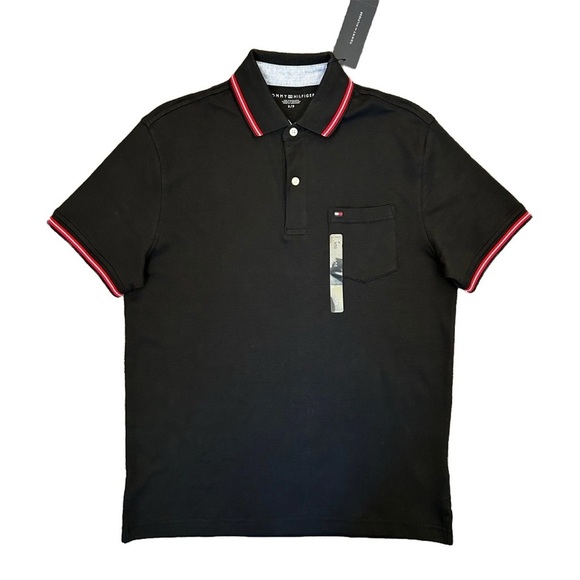 Tommy Hilfiger Men’s Polo Shirt Black Short Sleeve Chest Pocket Size S - NWT $69 - Picture 1 of 13